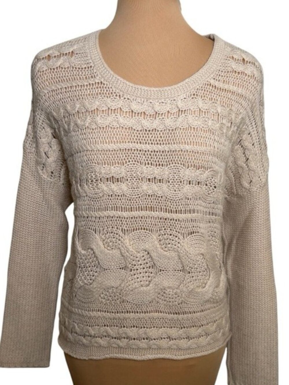 Kimchi Blue Cream Knit Sweater Size M Textured Boho Cozy Pullover
